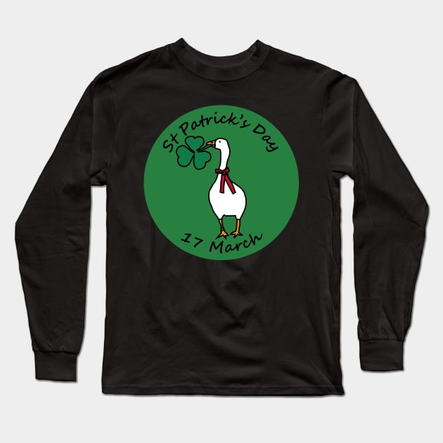 Gaming Goose with Shamrock St Patricks Day Long Sleeve T-Shirt by ellenhenryart